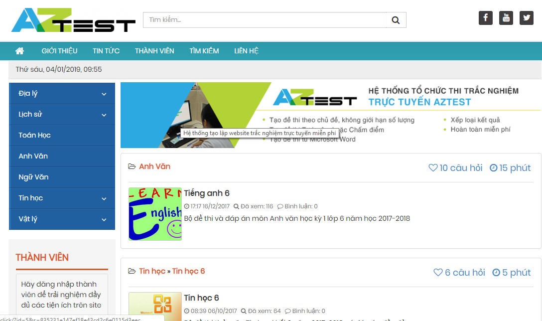 Website tạo đề thi trắc nghiệm của AZtest